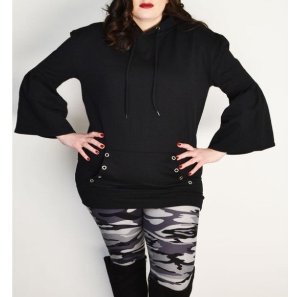 BELL sleeve hoodie with grommet pocket detailing - Picture 2 of 4